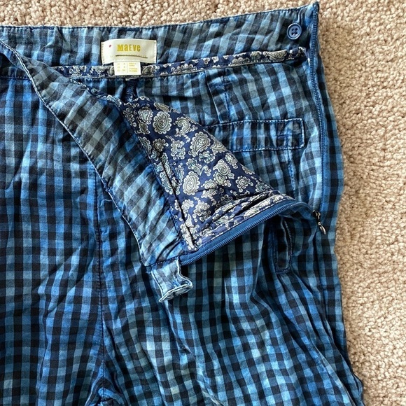 Anthropologie Maeve Avryl Bleached Slim Blue Checkered Plaid Pants - Picture 7 of 8